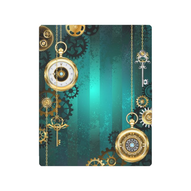 Impresión En Metal Steampunk Jewelry Watch sobre un fondo verde (Anverso)
