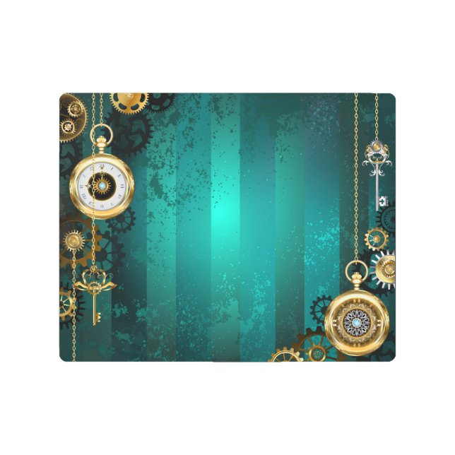 Impresión En Metal Steampunk Jewelry Watch sobre un fondo verde (Anverso)