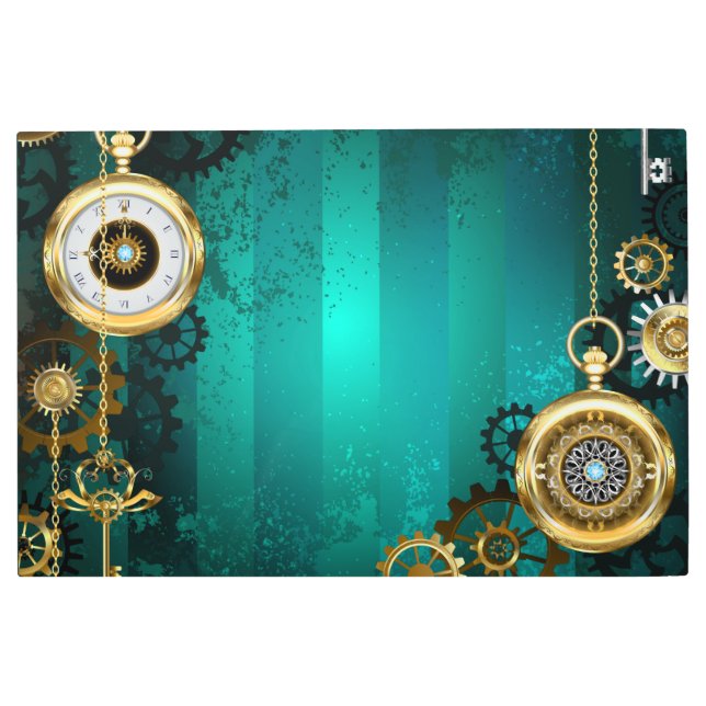 Impresión En Metal Steampunk Jewelry Watch sobre un fondo verde (Anverso)