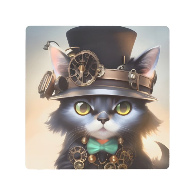 Impresión En Metal Steampunk Kitten (Anverso)