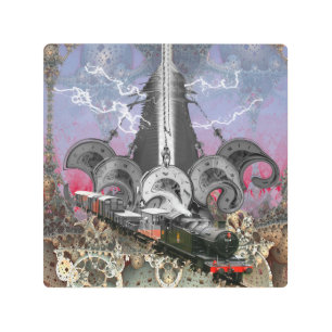 Impresión En Metal Steampunk Time Machine Metalizado Wall Art