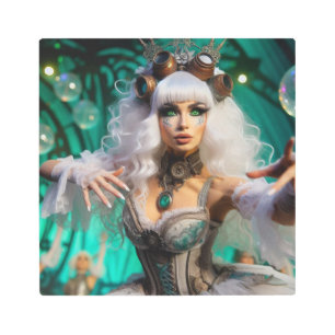 Impresión En Metal Steampunk Victorian Futurista Bailarina Verde