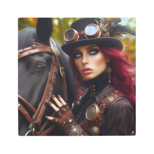 Impresión En Metal Steampunk Victorian Lady Dark Rider