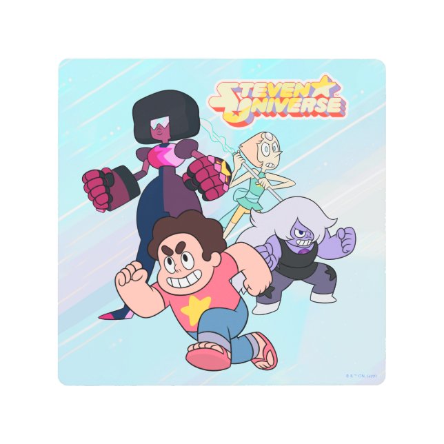Impresión En Metal Steven Universe | Acción del Grupo Crystal Gem (Anverso)
