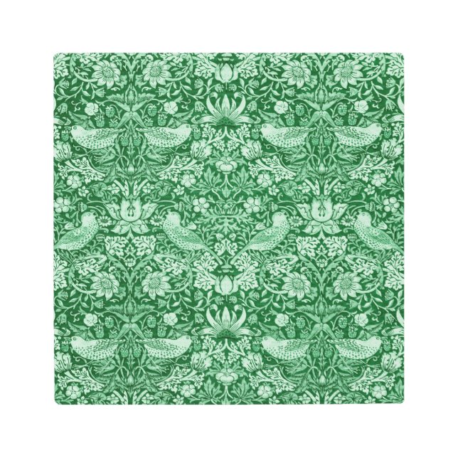 Impresión En Metal Strawberry Thief Green, William Morris (Anverso)