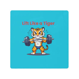 Impresión En Metal **Strong Tiger – Cute Tiger Lifting Weights Illust