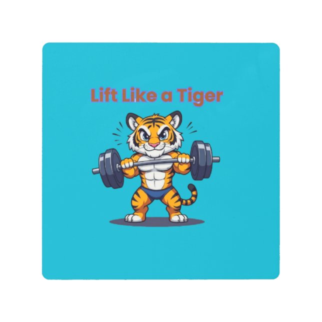 Impresión En Metal **Strong Tiger – Cute Tiger Lifting Weights Illust (Anverso)