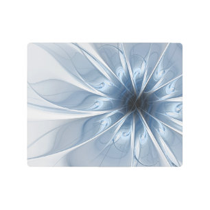 Impresión En Metal Suave y delicado flor de fantasía fractal azul
