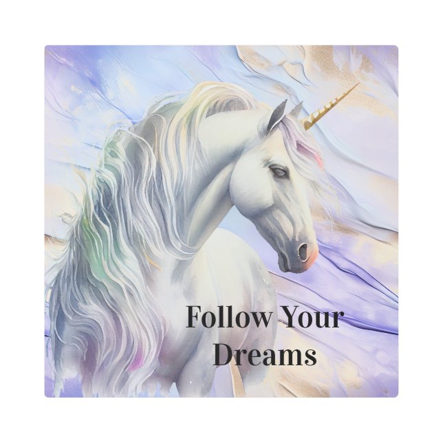 Impresión En Metal Sueño de oro morado Unicornio (Anverso)