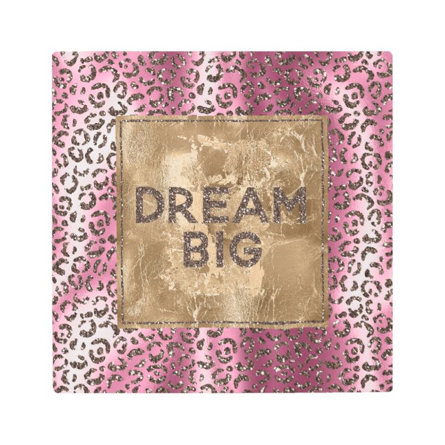 Impresión En Metal Sueño Purpurina de leopardo marrón rosa (Anverso)