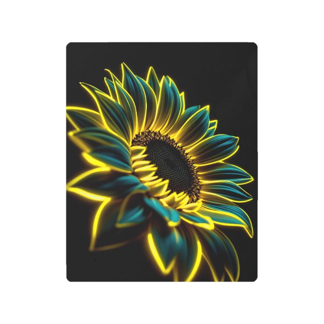 Impresión En Metal Sunflower Metal Print | Glowing Yellow Flower Wall (Anverso)