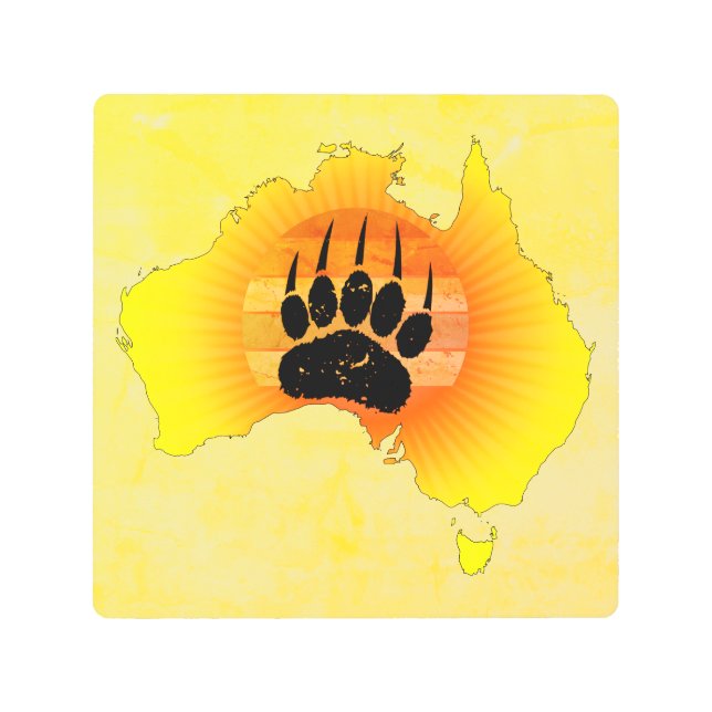 Impresión En Metal Sunny Australia Map Bear Bear con Retro Sunset (Anverso)