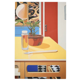 Impresión En Metal Sunny Pop Art Potant Planta Todavía Vida