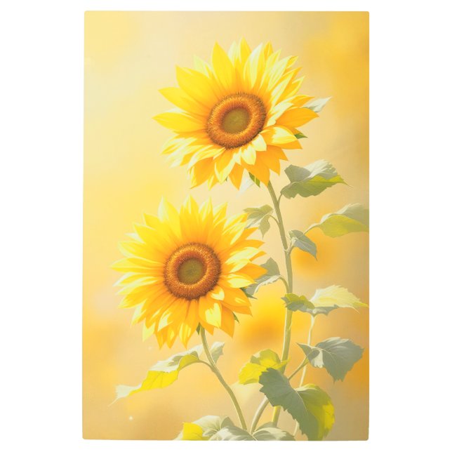 Impresión En Metal Sunny Yellow Golden Sunflowers Botanical Floral (Anverso)