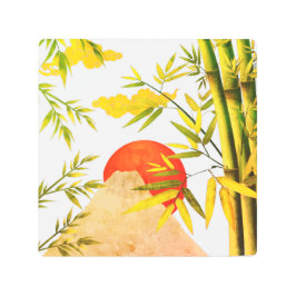 Impresión En Metal Sunrise Japonesa Oriental Con Bambú