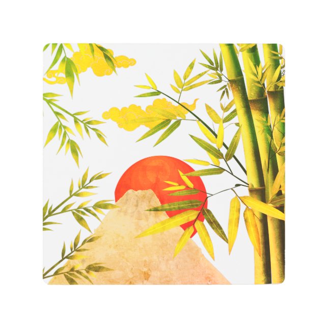 Impresión En Metal Sunrise Japonesa Oriental Con Bambú (Anverso)