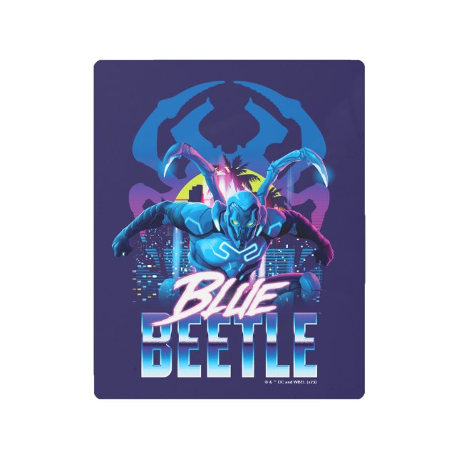 Impresión En Metal Sunset de Blue Beetle Retrowave City (Anverso)