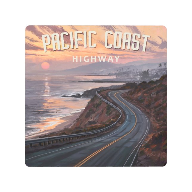 Impresión En Metal Sunset de la autopista de la costa del Pacífico (Anverso)