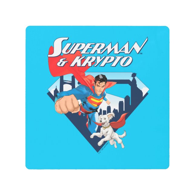 Impresión En Metal Superman y Krypto Soar (Anverso)