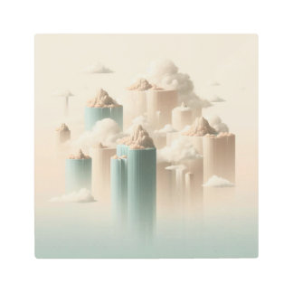 Impresión En Metal Surreal Floating Islands with Gentle Waterfalls