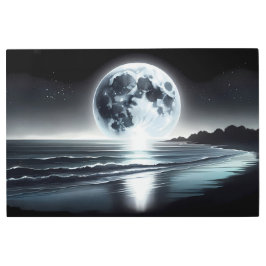 Impresión En Metal Surrealista Moonrise Over Tranquilo Ocean Shore