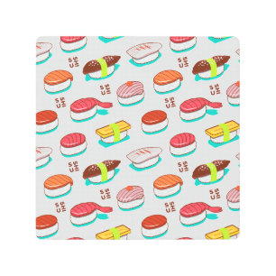 Impresión En Metal Sushi de nigiri de época, patrón de doodle