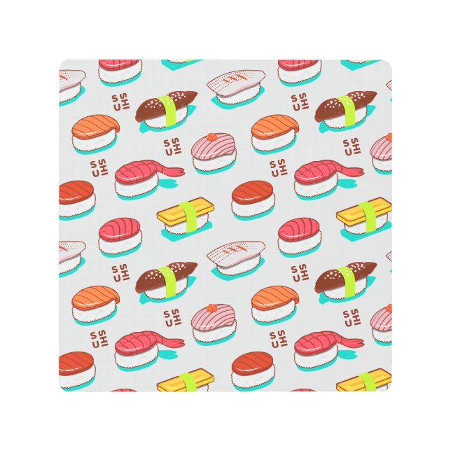 Impresión En Metal Sushi de nigiri de época, patrón de doodle (Anverso)