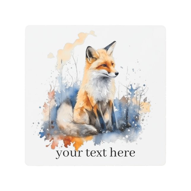 Impresión En Metal Susurros del zorro salvaje en acuarela, personaliz (Anverso)