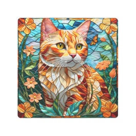 Impresión En Metal Tabby art stained glass cat colorful modern style
