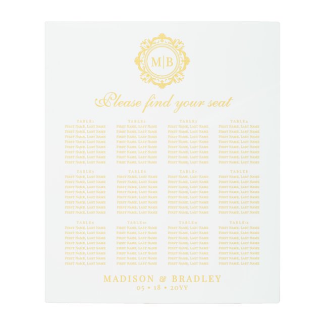 Impresión En Metal Tabla de asientos Ornate Floral Monograma Dorado B (Anverso)