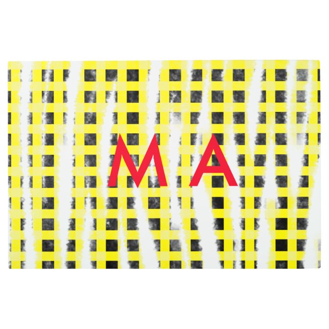 Impresión En Metal tablero de verificación amarillo negro añadir nomb (Anverso)