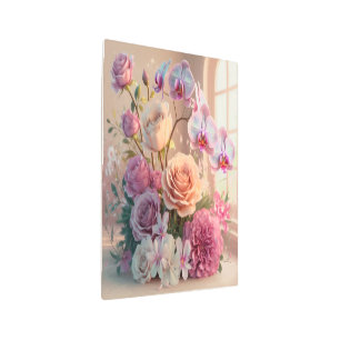 Impresión En Metal Tarjeta de bienvenida 3D Spring Flowers con Rosas