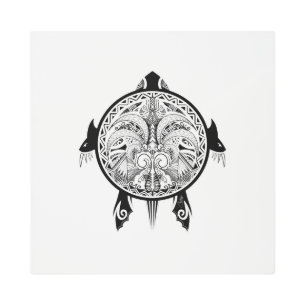Impresión En Metal Tatuaje del Escudo de tortugas tribales