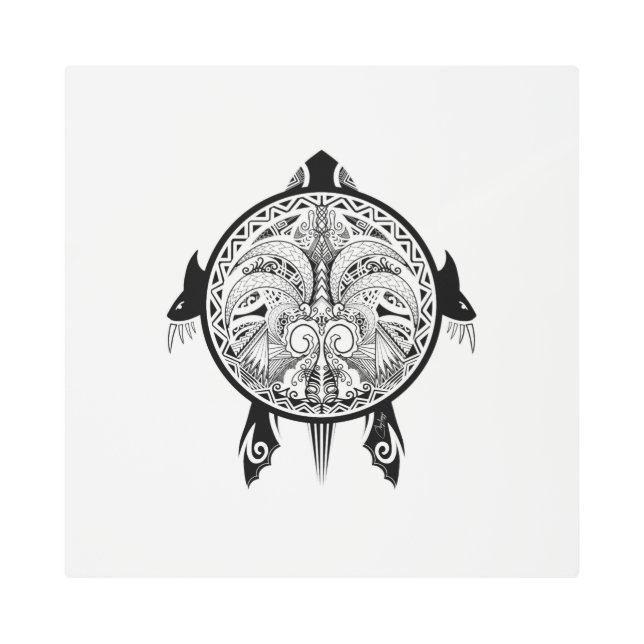 Impresión En Metal Tatuaje del Escudo de tortugas tribales (Anverso)