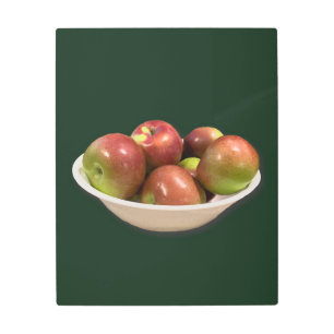 Impresión En Metal Tazón de manzanas (fondo verde)