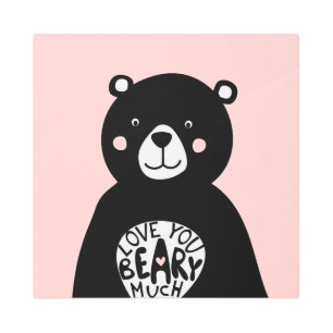 Impresión En Metal Te amo mucho oso escandinavo negro rosado