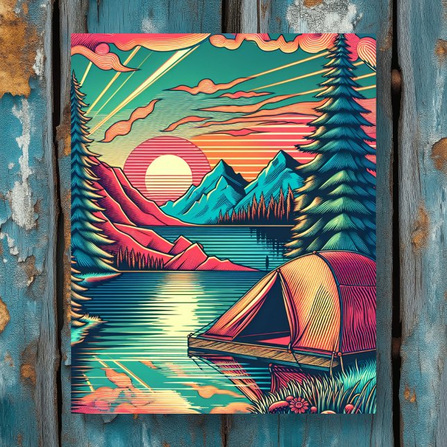 Impresión En Metal Tema del camping Verde azulado y rosa de la época (Subido por el creador)