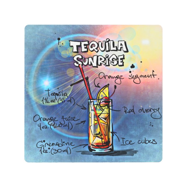 Impresión En Metal Tequila Sunrise Cocktail (#7/12 Set de recetas par (Anverso)