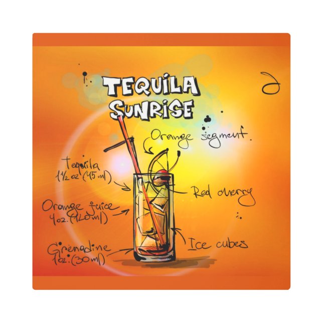 Impresión En Metal Tequila Sunrise Recipe Bar (Anverso)
