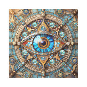 Impresión En Metal Tercer Ojo - Mandala dorada azul turquesa