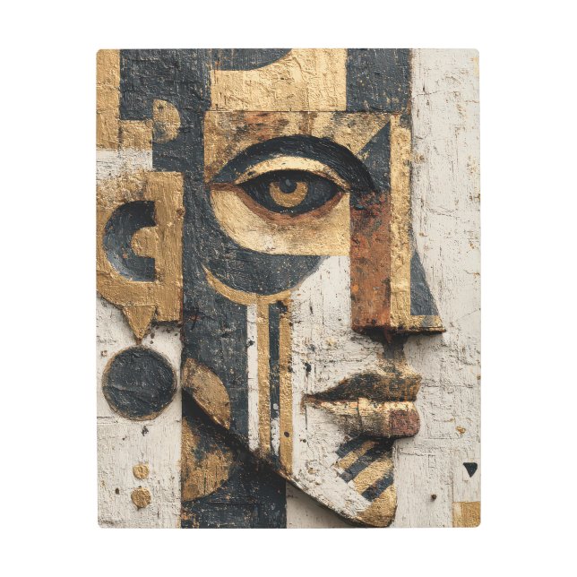 Impresión En Metal Textured Gold Geometric Face Metal Wall Art (Anverso)