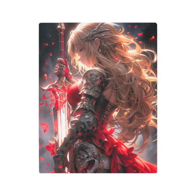 Impresión En Metal The Crimson Knight | Anime Warrior Princess Art (Anverso)