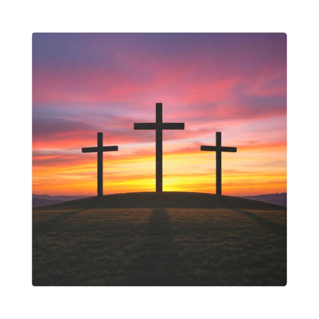 Impresión En Metal Three Crosses at Sunset Calvary Christian Faith (Anverso)