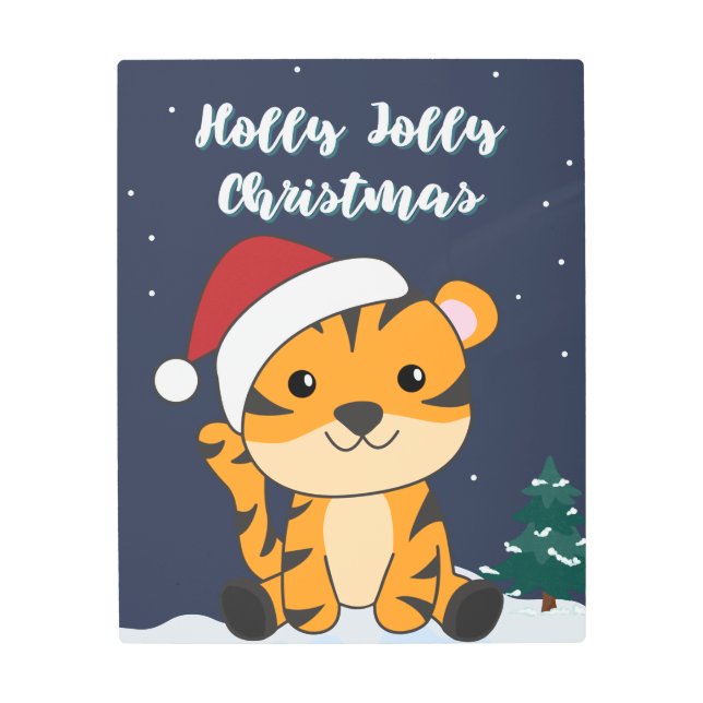 Impresión En Metal Tiger Christmas Snow Winter Animals Tiger Metal Pr (Anverso)