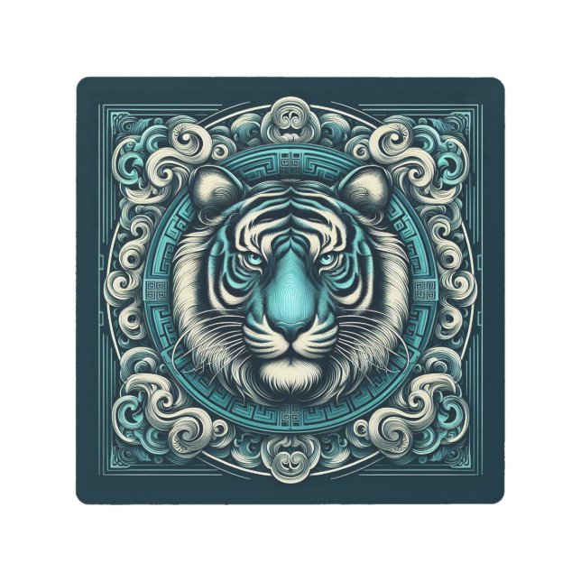 Impresión En Metal Tigre Verde azulado de trabajo de desplazamiento (Anverso)
