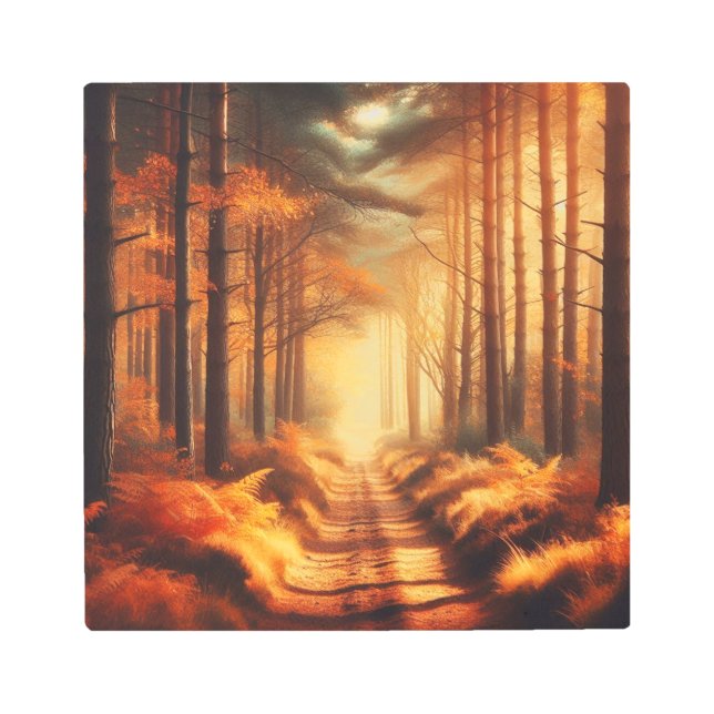 Impresión En Metal Tranquil Autumn Light in Pine Forest – Landscape (Anverso)