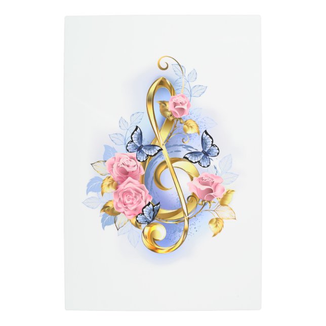 Impresión En Metal Treble clef with Pink Roses (Anverso)