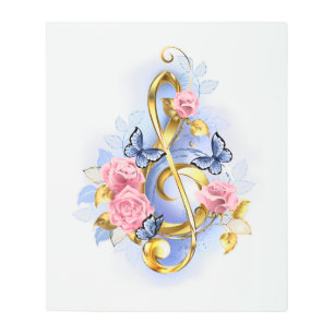 Impresión En Metal Treble clef with Pink Roses
