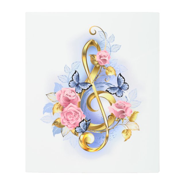 Impresión En Metal Treble clef with Pink Roses (Anverso)