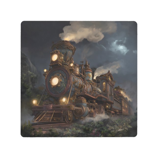 Impresión En Metal Tren de Steampunk (Anverso)